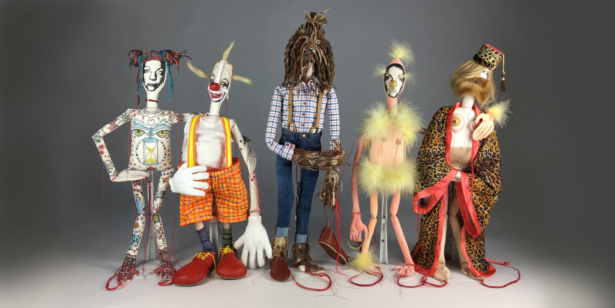 Five figurative sculptures from Jody MacDonald's series "One of Us"